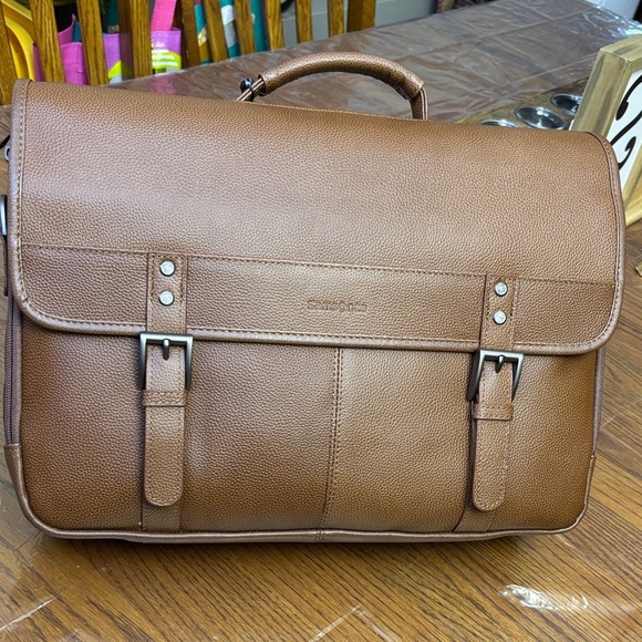 Samsonite cognac flap over Leather Messenger Bag - Picture 1 of 12